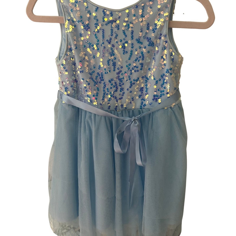 Blue Sequin Dress with Ribbon Girls size 5